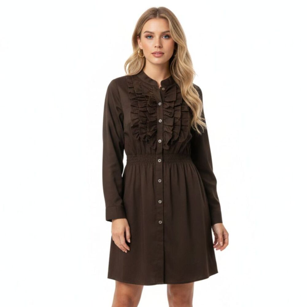 MG Originals Dress Women's Size L Brown Long Sleeve Ruffle Casual
